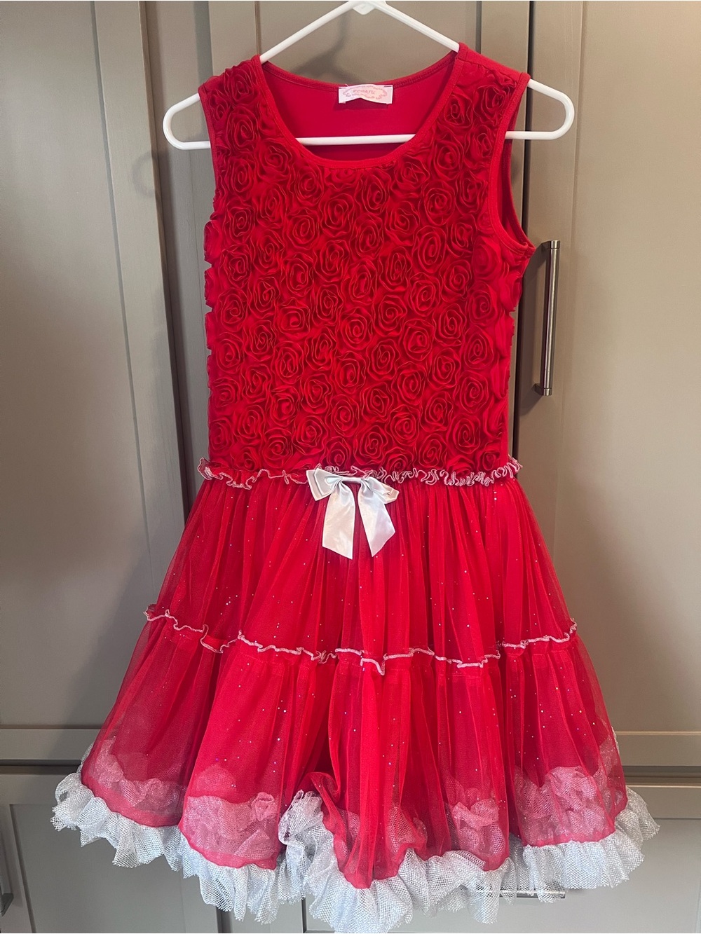 Popatu Girls Red Rosette Tutu Party Dress with White Bow Accent - Size 14 - NEW
